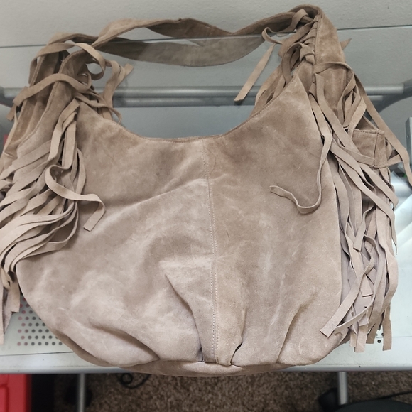JJ Winters Kellie Tan Fringe Slouchy Leather Suede Shoulder Bag - Picture 12 of 17